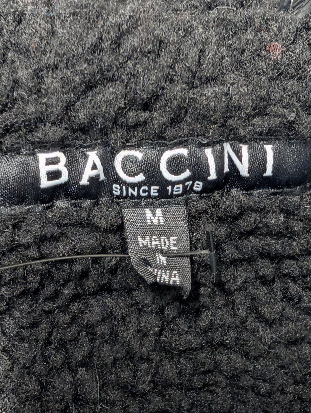 Baccini Black Faux Leather Sherpa Collar Moto Jacket Asymmetrical Zip Size M - Picture 7 of 8